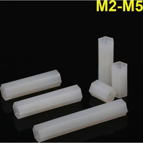 White Nylon/Plastic Spacing Screws Hex Standoff Spacer Column Flat Head Double Pass M2 M2.5 M3 M4 M5