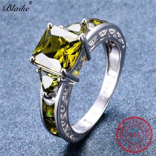 Blaike Size 5-11 Square Birthstone Ring Genuine S925 Sterling Silver Rings For Women Peridot/Ruby/Topaz Rainbow Zircon Jewelry