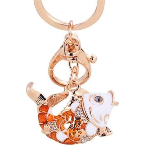 Lucky Red Carp Rhinestone Key Fish Pendant Crystal Carp Car Alloy Keychain Women Bag Pendant Holder Key Chain Key Ring