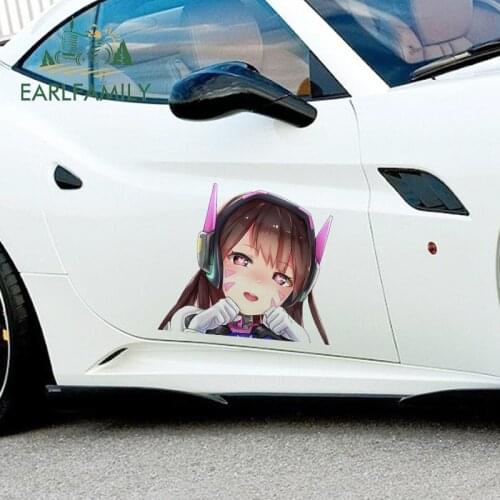 EARLFAMILY 43cm x 37.7cm for Overwatch D.Va Vinyl Car Assessoires Stickers Refrigerator Anime Decal Waterproof Sunscreen Decor
