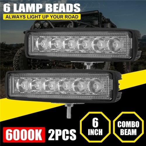 2 Pcs Hot Sale 6inch 18W 6 LED Work Light Bar Spotlight Flood Lamp Driving Fog Offroad LED Work Car Light SUV Bar Beams