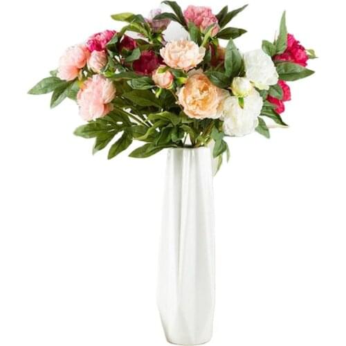 5Pcs Fake Long Stem Peony (3 Heads/Piece) 29" Length Simulation Spring Peonia for Wedding Centerpiece