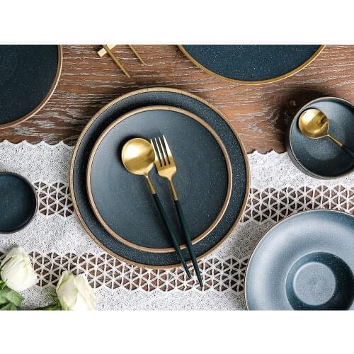 Ceramic dinner plates gold layer dishes and plates sets frosted dinnerware set creative cutlery set tableware pigmented dish