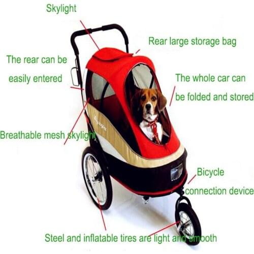 Happy Trailer Pet Stroller Load 30 Kg With 3 Big Inflatable Tires Can Be Connected To Bicycle Pet Strollers For Travel