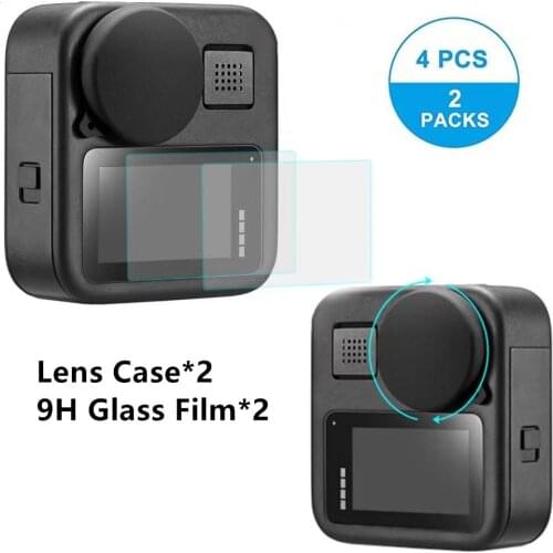 2PC LCD Display Screen 9H Tempered Glass Film Protector and 2PC360 Degree Lens Case For GoPro Max Action Camera Accessories