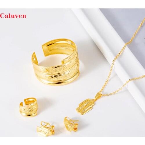 Ethiopian Kids Rings Earrings Sets Bridal Jewelry Gold Color African Bangles for Baby Girls Jewelry Dubai Arabic Name Necklace