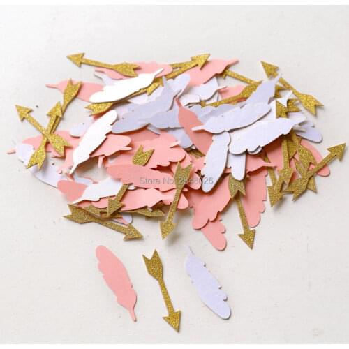 Feathers and arrows confetti, One year party decorations, dream big, tribal shower, babys 1st birthday, gold arrow