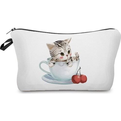Lovely Printed Cat Cosmetics Organizer Bag Waterproof Womens Makeup Bags Custom Made Storage Bags for Women Fashion Handbags