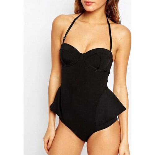 Bikini swimming suit for women bodysuit sexy push up with pad black swimsuits one piece monokini swimwear plus size C0710