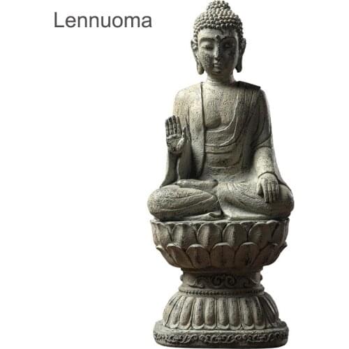 Lennuoma Antique Resin Meditation Buddha Statue Ornaments Home Living Room Decoration Accessories Zen Buddhist Meditation Budda