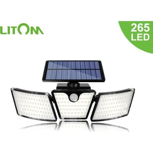 LITOM 265 LED Solar Wall Light Motion Sensor Lights 3 Adjustable Heads 270° Wide Lighting Angle Waterproof Flood Light