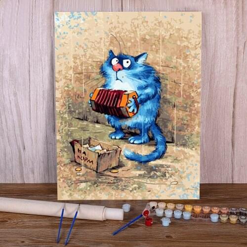 Cartoon Blue White Cat Painting By Numbers Complete Kit Acrylic Paints 40*50 Picture By Numbers Photo Decorative Handicraft