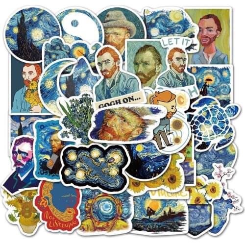 40PCS Works Art Van Gogh Stickers Starry Night Decal Laptop Suitcase Notebook Helmet Luggage Bicycle Cartoon Aesthetic Sticker