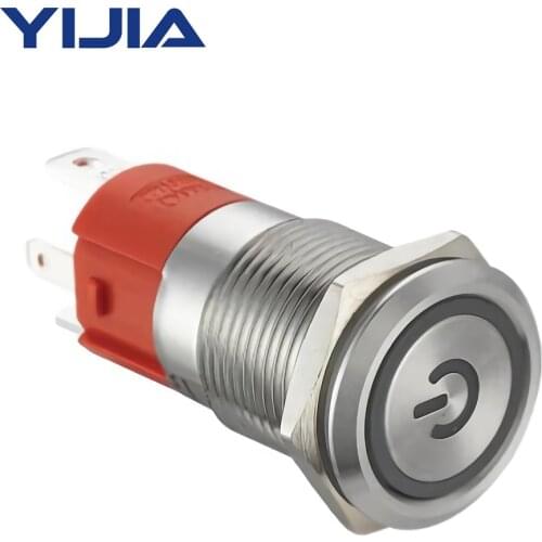 All New Design 7/8'' 1NO 10 Amp 19mm Momentary 12V Power Sign Ring LED IP65 Waterproof SS Protection Push Button Switch GQ19AF-1