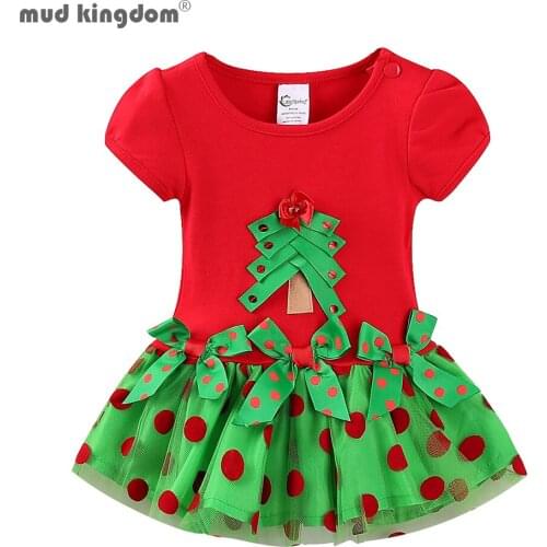 Mudkingdom Girls Dress Polka Dot Cute short Sleeve Holiday Christmas Tree Fashion Dress