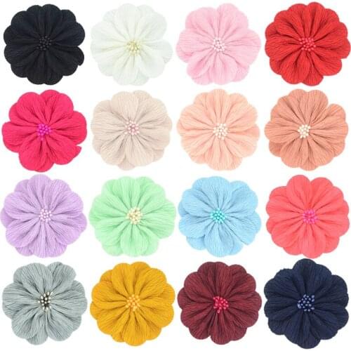 3.2" 5pcs/lot Pleated Fabric Flowers for Baby Girls Headband Hair Clip Headwear Diy Women Kids Shoes Hat Decor Hair Accessories