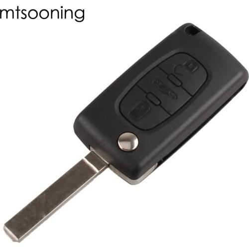 Mtsooning Flip Folding Remote Entry Key Shell Case 3 Buttons Replacement For Peugeot 207 307 308 407 607 2004-2007 onwards