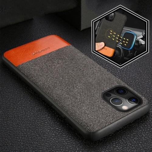 Canvas + Leather Phone Case for iPhone 12 Pro Max 12 Mini 11 Pro Max X XR XS Max 5 6S 6 7 8 Plus SE 2020 Magnetic 360 Full Cover