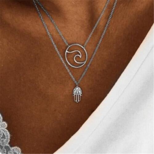 LUSION Trendy Sliver Color Wave palm Multi-layer Choker Necklace Woman Layered Statement Maxi Collar Jewelry Femme 2019 New