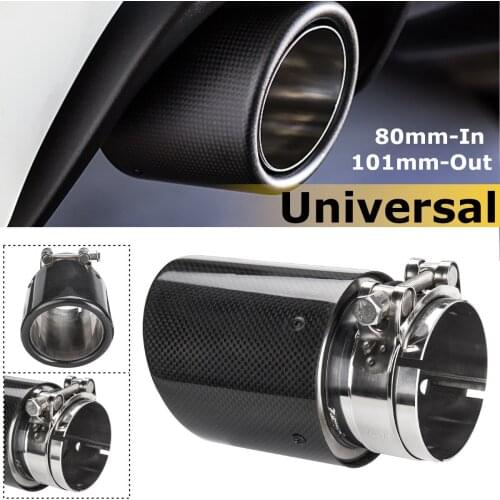 Universal 80mm-In 101mm-Out Glossy Black Carbon Fiber Car Exhaust Tail Rear Tip Pipe Muffler