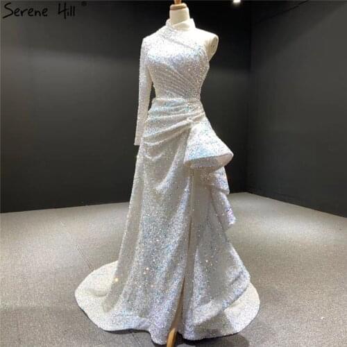 2020 Mermaid Sequined Sparkle Luxury Fromal Dress Dubai White One Shoulder Sexy Evening Dresses Serene Hill BHM67056