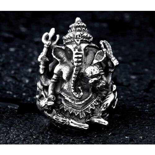 Vintage Indian Amulet Titanium Steel Skull Biker Gothic Punk 316L Stainless Ring For Men Retro Male Design Round Bands Rings