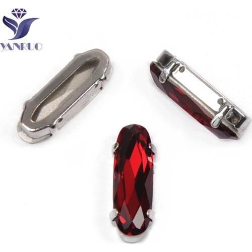 YANRUO 4161 All Sizes Siam Elongated Baguette Glass Crystal Sewn Stones Point Back Strass Red Rhinestones On Clothes