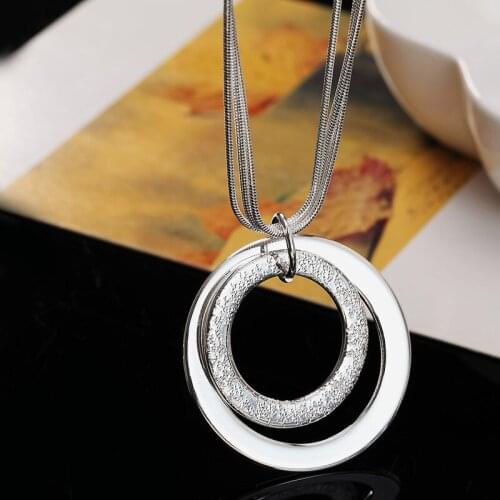 925 Sterling Silver 18-Inch Snake Chain O-Shaped Frosted Pendant Necklace For Women Fashion Wedding Party Charm Jewelry
