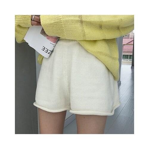 Knitted Shorts Women Summer 2020 Korean Style Streetwear Casual Loose Wide Leg Elasic Waist Short Pants Trousers B334