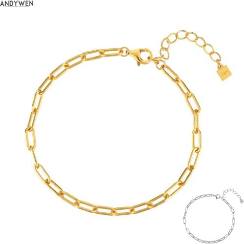 ANDYWEN 925 Sterling Silver Gold Horoscope Chain Bracelet Adjustable Square Rock Punk Bangle Women Rock Punk Plain Fine Jewelry