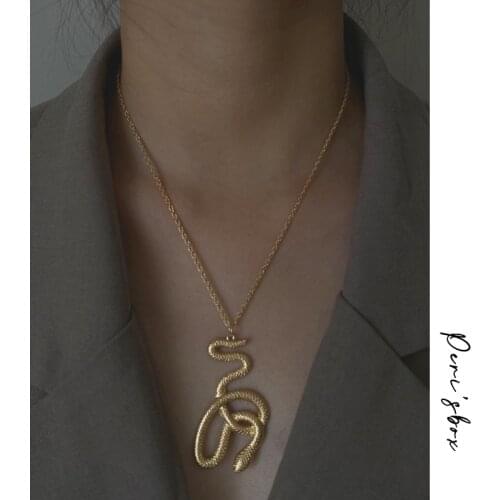 PerisBox Coiled Snake Gold Necklaces Irregular Twisted Animal Pendant Necklaces for Women 2019 Statement Necklace Hot Jewelry