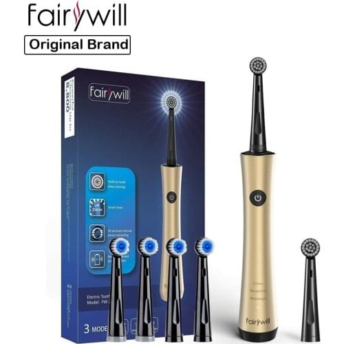 Fairywill FW-2205 Sonic Electric Toothbrushes Kids Smart Timer waterprooof Rechargeable Whitening with 10 Brush Heads Gold Color