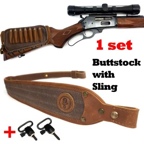1 sets Rifle Shell Holder with Gun Sling, Buttstock & Rifle Sling and Quick Release Swivels, Leather Canvas