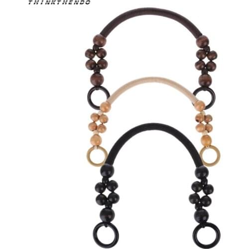 THINKTHENDO New 1 Pc Wood Bead Rope Bag Strap Handle Shoulder Belt for Handbag DIY Replacement Bag Parts Accessories
