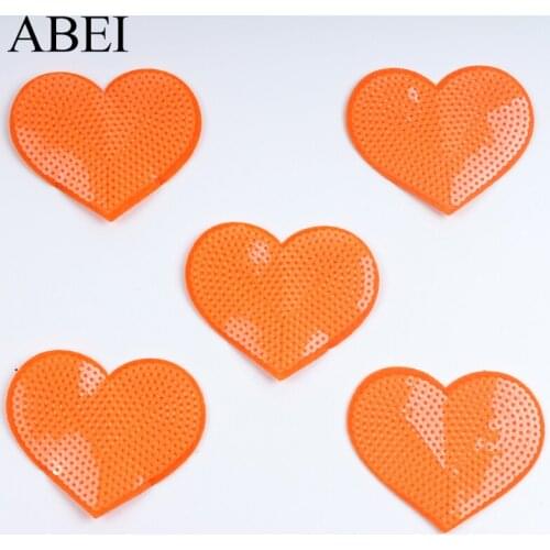 10pcs Embroidered Orange Heart Patches DIY Patch Sequined Glitter Fabric Appliques Sew Accessories