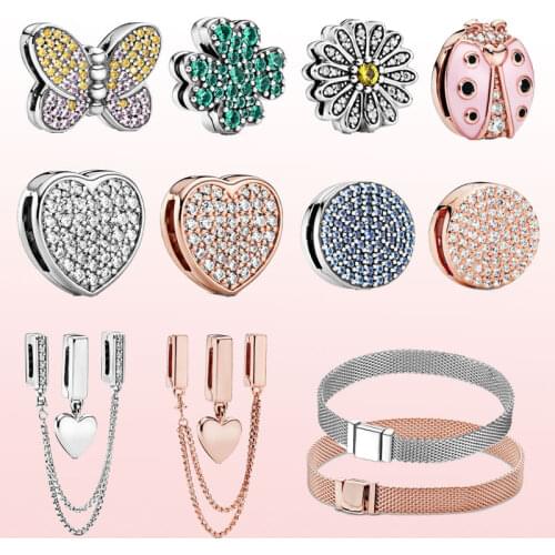 2021 New 925 Sterling Silver Timeless Sparkling Clip Charms ,fit Original 3mm Reflexions Bracelet Making Fashion DIY Jewelry