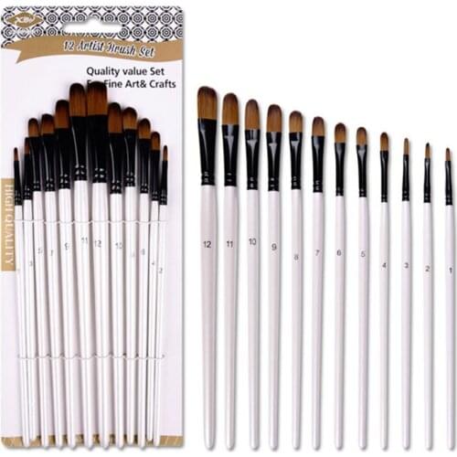 12 pcs Pearl bai Double Color Nylon hair long Birch pole Oil Painting Pen Nail round Watercolor Pen Affordable Set Art Supplies