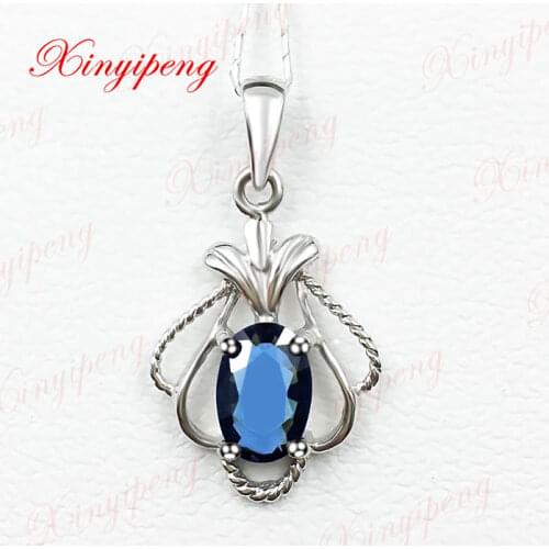 18k white gold with natural sapphire pendant female Fashion and personality Simple