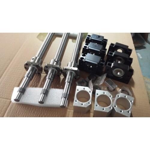 3 sets SFU2005-L1250mm/750mm/350mm ball screw+3 BK15/BF15+3 DSG20H nut holder+3 pcs. SRJ30C- 14 * 12 mm Coupling