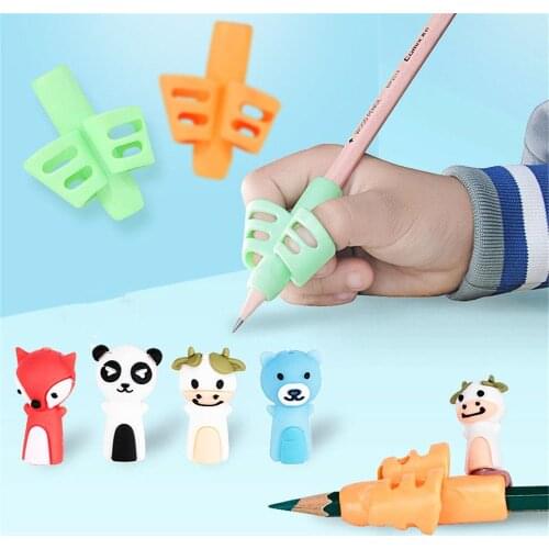5pcs/set Silicone Pen Grip Beginner Writing Aid Tool Cartoon Stationery Students Writing Control Educational Supplies Kids Gifts