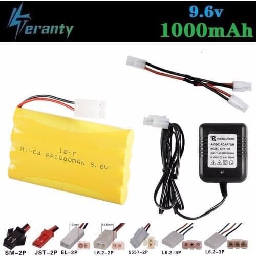 9.6v 1000mah Rechargeable Battery + 9.6v Charger For Rc toys Car Tank Robots Gun RC Boat AA Ni-CD 9.6v 700mah NiMH Battery Pack