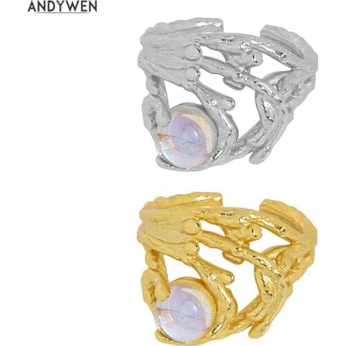 ANDYWEN 925 Sterling Silver Gold Crystal Round Luxury Geometric Irregular Resizable Rings Women Luxury Jewelry 2021 Rock Punk