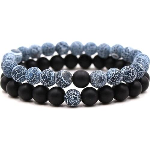 2Pcs/Set Chakra Beaded Bracelet 8MM Natural Stone Couple Bracelet Charm MoonStone Lovers Bracelet for Women Men Couple Jewelry