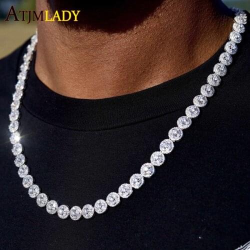 Wholesale High Quality Iced Out Bling 5A Cubic Zirconia Hip Hop Men Boy Jewelry Geometric Round CZ Cluster Link Chain Necklace