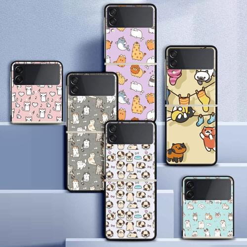 Case For Samsung Galaxy Z Flip 3 5G Funda ZFlip3 Luxury Black PC Hard Shockproof Back Phone Coque Shell Happy Cat Day