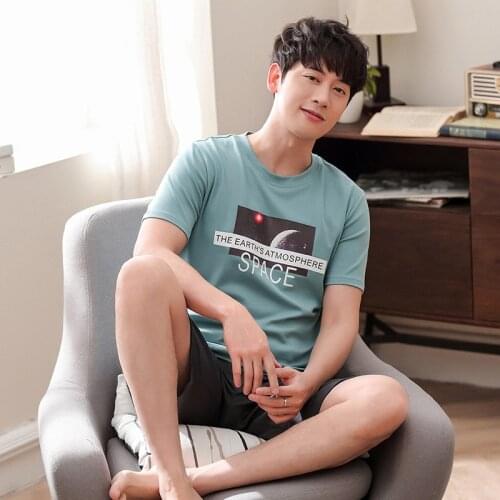 Men summer new cotton Korean fashion pajamas short sleeve shorts thin casual comfort two piece men pajama sets mens pajamas