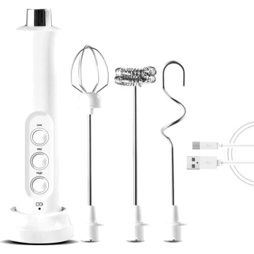 Electric Egg Beater 3-Speeds USB Rechargeable Mixer Heads Eggbeater Frother Stirrer Coffee Milk Drink Blender