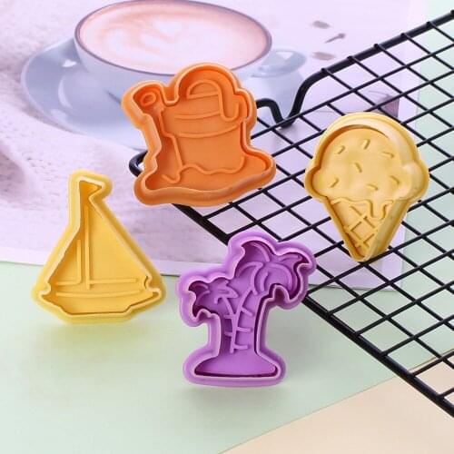 Facemile 4Pcs Fondant Plunger Cutter Cake Gift Ice cream Sailboat Sand Buckets Cookie Mold Fondant Cake Decorating tool 03103