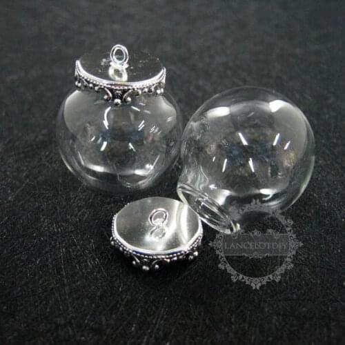 Round vintage style silver bulb vial glass bottle with 25mm open mouth DIY pendant charm supplies 1820285
