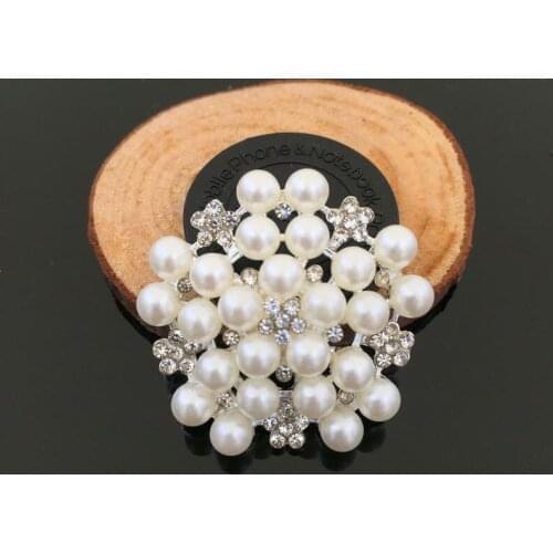 33mm Round Flower Rhinestones Buttons Pearl button wedding decoration Diy Alloy Diamante Cryustal Bow Accessories